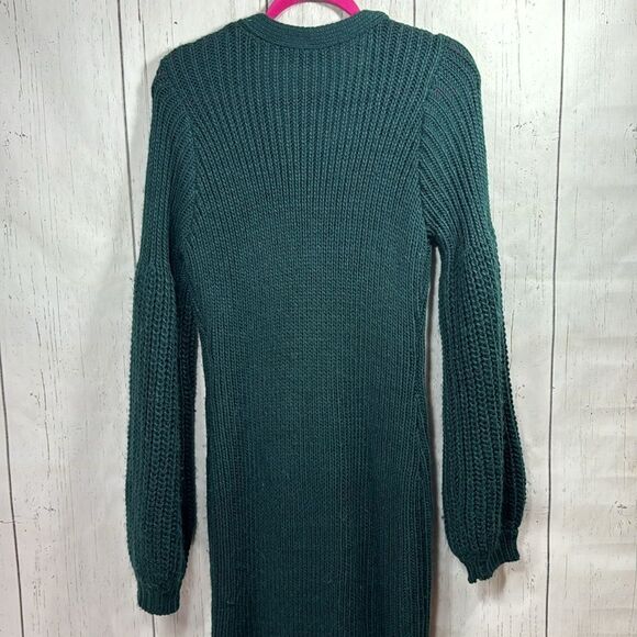 ELOQUII Dark Green Ribbed Button Front Sweater Dress Cozy Chic Minimalist Soft - Picture 13 of 16